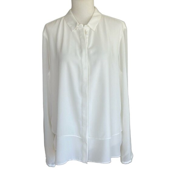 Catherine Malandrino Ivory Collared Long Sleeve Button Up Blouse Women's Sz L - Picture 1 of 11